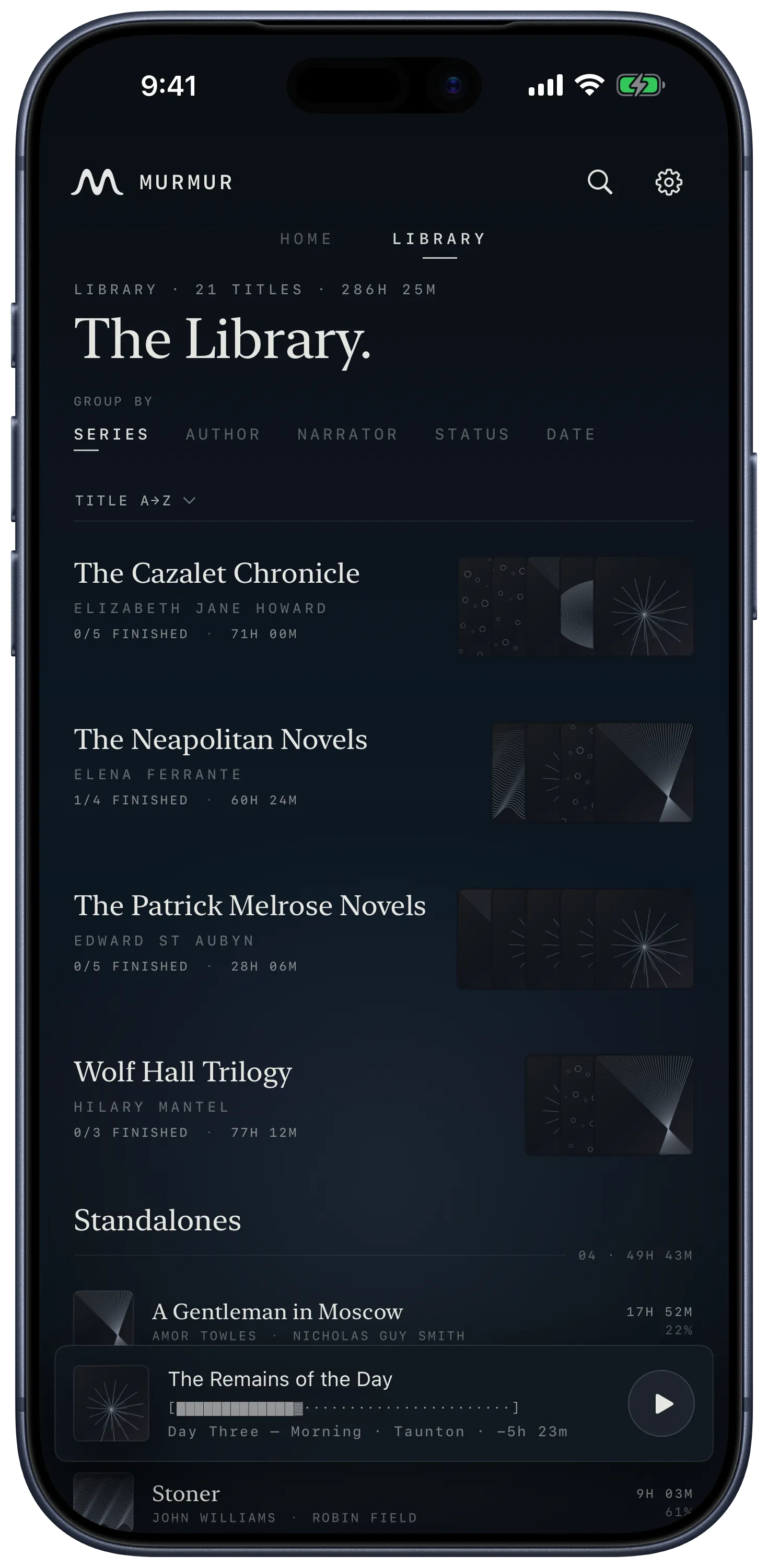 Murmur library of imported audiobooks, series and standalones