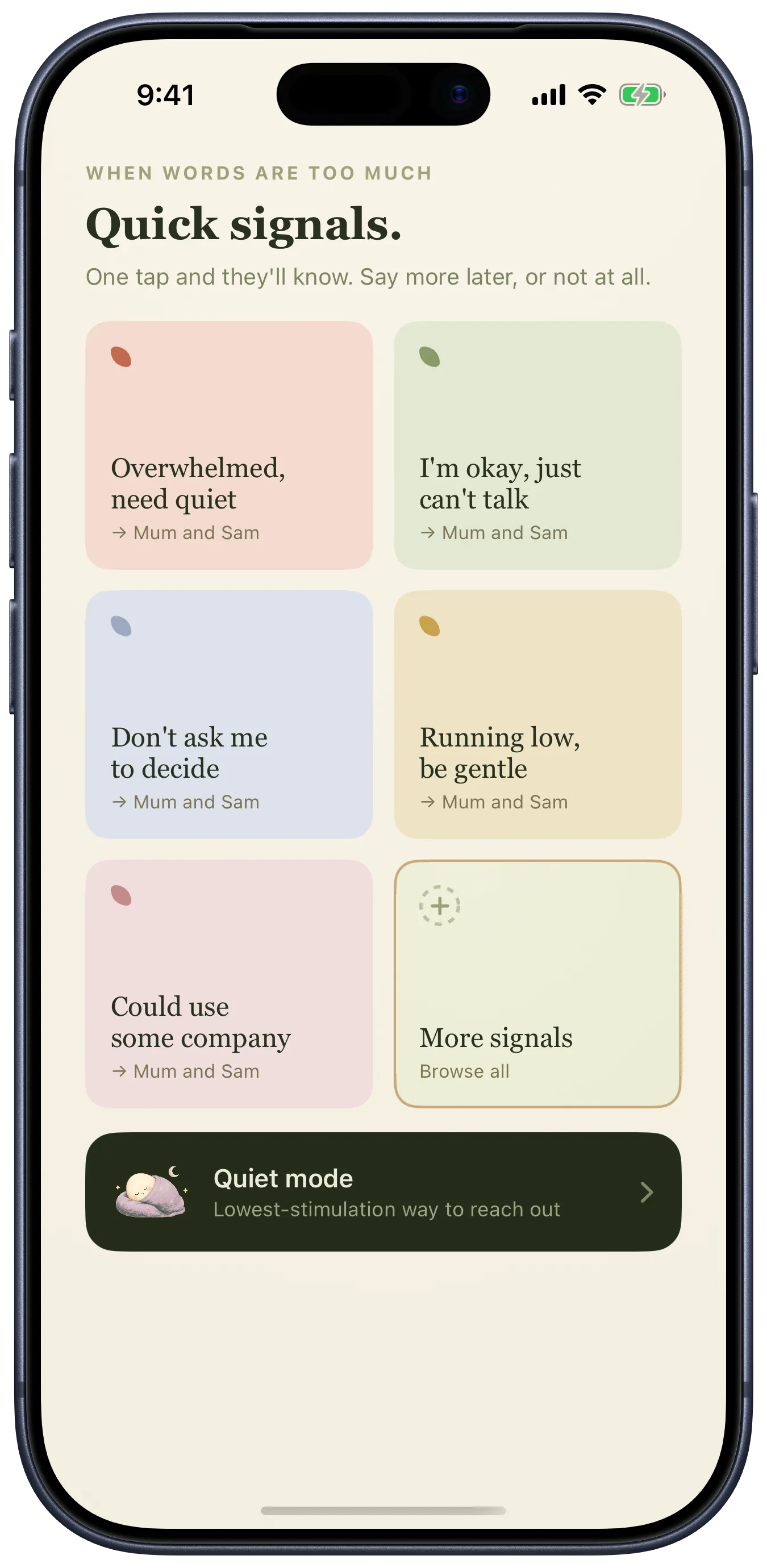 Egglet quick signals: one-tap preset messages for when words are too much